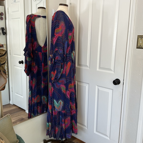 Farm Rio blue Shinny hearts print balloon sleeve maxi dress - Picture 16 of 16